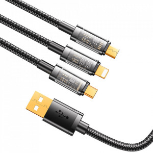 Кабел за зареждане и данни с оплетка JOYROOM 3in1 USB Type A към USB Type C / Lightning / micro USB 3.5A 1.2m черен (S-1T3015A5) - Img 3