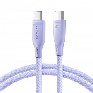 Кабел за зареждане и данни с оплетка JOYROOM Multi-Color SA34-CC3 USB Type C към USB Type C 60W с бързо зареждане 1m лилав - Img 1