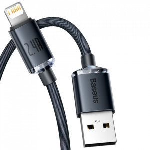 Кабел за зареждане и данни BASEUS Crystal Shine USB Type A към Lightning с бързо зареждане 2.4A 1.2m (CAJY000001) черен - Img 9