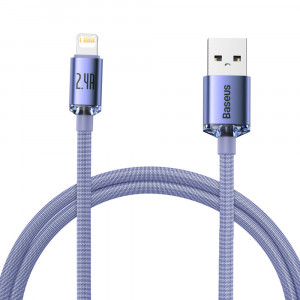 Кабел за зареждане и данни BASEUS Crystal Shine USB Type A към Lightning с бързо зареждане 2.4A 1.2m лилав (CAJY000005) - Img 1