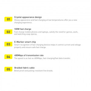 Кабел за зареждане и данни BASEUS Crystal Shine USB Type C към USB Type C с бързо зареждане 100W 1.2m (CAJY000605) лилав - Img 17