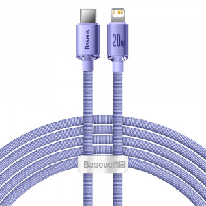 Кабел за зареждане и данни BASEUS Crystal Shine USB Type C към Lightning с бързо зареждане 20W 2m лилав (CAJY000305) - Img 1