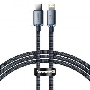 Кабел за зареждане и данни BASEUS Crystal Shine USB Type C към Lightning с бързо зареждане 20W 1.2m черен (CAJY000201) - Img 1