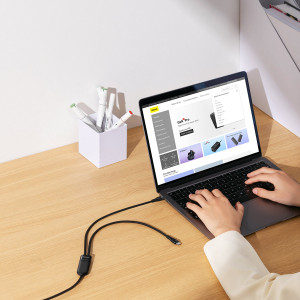 Кабел за зареждане и данни BASEUS Flash II 2in1 USB Type C към 2xUSB Type C с бързо зареждане 100W 1.5m черен - Img 9