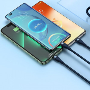 Кабел за зареждане и данни BASEUS Flash II USB Type C / USB Type A към Lightning / USB Type C / micro USB 100W 1.5m (CASS030203) син - Img 10