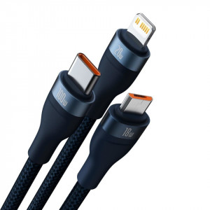 Кабел за зареждане и данни BASEUS Flash II USB Type C / USB Type A към Lightning / USB Type C / micro USB 100W 1.2m (CASS030103) син - Img 2