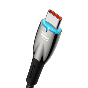 Кабел за зареждане и данни BASEUS Glimmer USB Type A към USB Type C с бързо зареждане 100W 480Mb/s 1m черен - Img 2