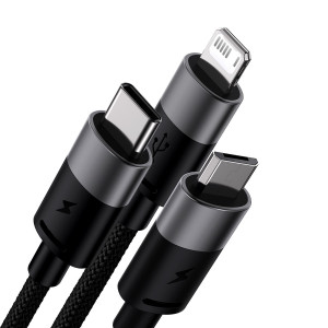 Кабел за зареждане и данни BASEUS StarSpeed 3in1 USB Type A към micro USB / Lightning / USB Type C 3.5A 1.2m черен - Img 2