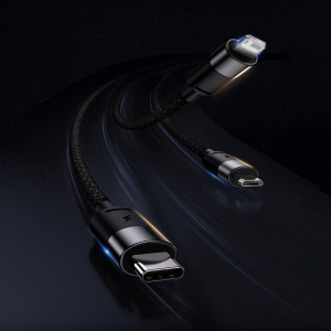Кабел за зареждане и данни BASEUS StarSpeed 3in1 USB Type A към micro USB / Lightning / USB Type C 3.5A 1.2m черен - Img 12
