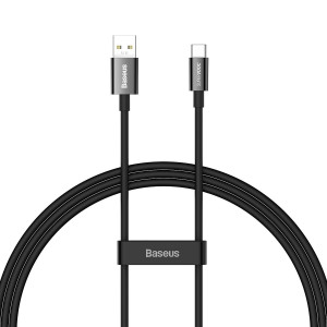 Кабел за зареждане и данни BASEUS Superior SUPERVOOC USB Type A към USB Type C кабел 65W 1m черен - Img 1