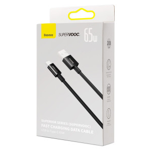 Кабел за зареждане и данни BASEUS Superior SUPERVOOC USB Type A към USB Type C 65W 2m черен - Img 5