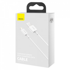 Кабел за зареждане и данни BASEUS Superior USB Type A към Lightning 2.4A 0.25m (CALYS-02) бял - Img 5