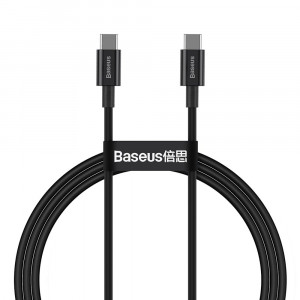 Кабел за зареждане и данни BASEUS Superior USB Type C към USB Type C с бързо зареждане Power Delivery Huawei FCP 100W 5A 20V 1m черен (CATYS-B01) - Img 1