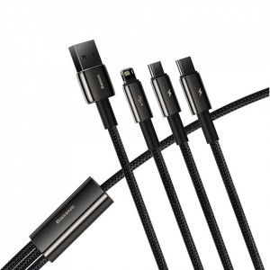 Кабел за зареждане и данни BASEUS Tungsten 3in1USB Type A към Lightning / USB Type C / micro USB 3.5A 1.5m (CAMLTWJ-01) черен - Img 4