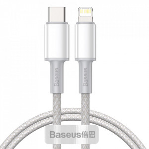 Кабел за зареждане и данни BASEUS USB Type C към Lightning с бързо зареждане Power Delivery 20 W 1m бял (CATLGD-02) - Img 1