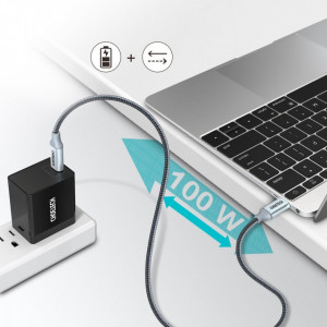 Кабел за зареждане и данни CHOETECH USB Type C към USB Type C Power Delivery 100W 1.8m сив - Img 5