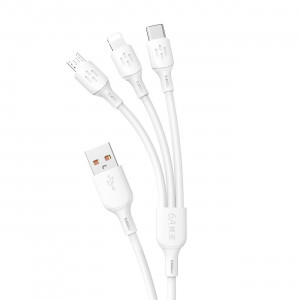 Кабел за зареждане и данни DUDAO USB Type A към USB Type C / micro USB / Lightning 480Mb/s 6A 1.2m бял