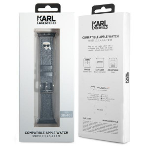 Каишка от еко кожа KARL LAGERFELD Saffiano Karl Heads KLAWMOKHG - Apple Watch 41mm Series 9 / 41mm Series 8 / 41mm Series 7 / 40mm Series 6 / 40mm SE / 40mm Series 5 / 40mm Series 4 / 38mm Series 3 / 38mm Series 2 / 38mm (1st gen) сребрист / сребрист stra - Img 2