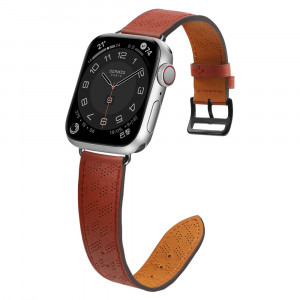 Каишка от естествена кожа Leather - Apple Watch 41mm Series 9 / 41mm Series 8 / 41mm Series 7 / 40mm Series 6 / 40mm SE / 40mm Series 5 / 40mm Series 4 / 38mm Series 3 / 38mm Series 2 / 38mm (1st gen) червен - Img 3