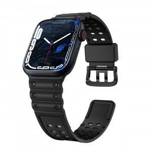Каишка със стоманена закопчалка Triple Protection - Apple Watch 41mm Series 9 / 41mm Series 8 / 41mm Series 7 / 40mm Series 6 / 40mm SE / 40mm Series 5 / 40mm Series 4 / 38mm Series 3 / 38mm Series 2 / 38mm (1st gen) черен - Img 2
