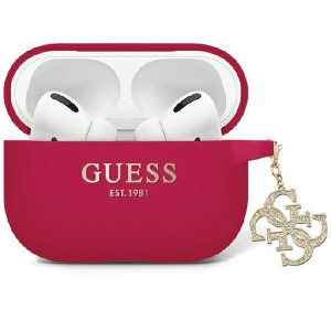 Калъф за слушалки GUESS Liquid Silicone Glitter Triangle Charm GUAP2LECG4M - AirPods Pro 2 циклама