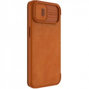 Калъф тип книга от еко кожа с подвижно покритие за камерата NILLKIN Qin Leather Pro - iPhone 14 Plus кафяв - Img 6