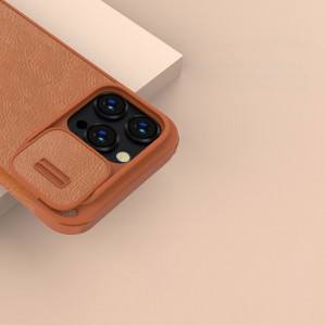 Калъф тип книга от еко кожа с подвижно покритие за камерата NILLKIN Qin Leather Pro - iPhone 14 Pro Max кафяв - Img 10