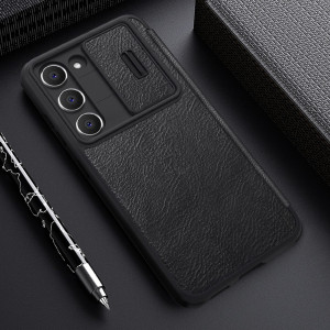Калъф тип книга от еко кожа с подвижно покритие за камерата NILLKIN Qin Leather Pro - Samsung Galaxy S23+ кафяв - Img 18