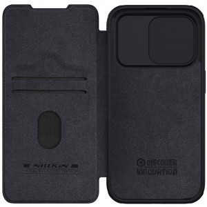 Калъф тип книга от еко кожа с подвижно покритие за камерата NILLKIN Qin Leather Pro - iPhone 15 Pro Max черен - Img 2