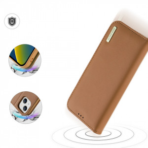 Калъф тип книга от естествена кожа DUX DUCIS Hivo със система против кражба - iPhone 14 кафяв - Img 3
