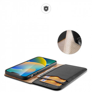 Калъф тип книга от естествена кожа DUX DUCIS Hivo със система против кражба - iPhone 14 Plus черен - Img 4
