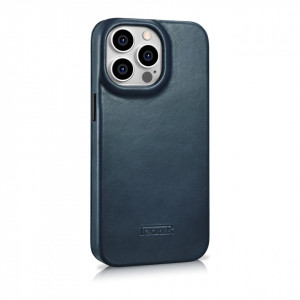 Калъф тип книга от естествена кожа iCARER CE Oil Wax Premium MagSafe - iPhone 14 Pro син - Img 4