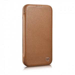 Калъф тип книга от естествена кожа iCARER CE Oil Wax Premium MagSafe - iPhone 14 кафяв - Img 5