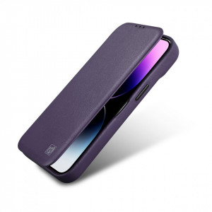 Калъф тип книга от естествена кожа iCARER CE Oil Wax Premium MagSafe - iPhone 14 Plus тъмнолилав - Img 9
