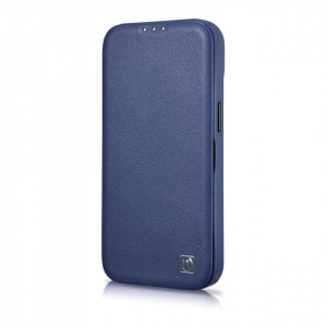 Калъф тип книга от естествена кожа iCARER CE Oil Wax Premium MagSafe - iPhone 14 Pro Max син - Img 7