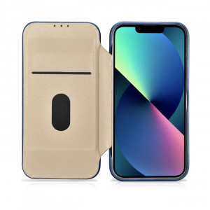 Калъф тип книга от естествена кожа iCARER CE Oil Wax Premium MagSafe - iPhone 14 Pro син - Img 18