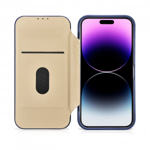 Калъф тип книга от естествена кожа iCARER CE Oil Wax Premium MagSafe - iPhone 14 Pro син - Img 18