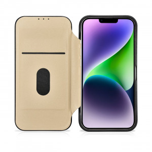Калъф тип книга от естествена кожа iCARER CE Oil Wax Premium MagSafe - iPhone 14 Plus черен - Img 18