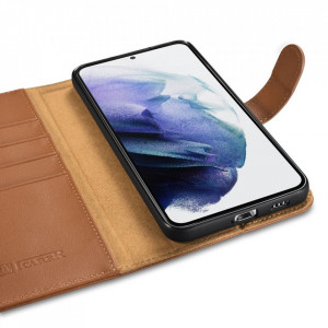 Калъф тип книга от естествена кожа iCARER Haitang - Samsung Galaxy S22+ кафяв - Img 2