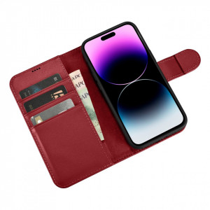 Калъф тип книга iCARER Wallet 2в1 против кражба - iPhone 14 Pro Cover червен - Img 10