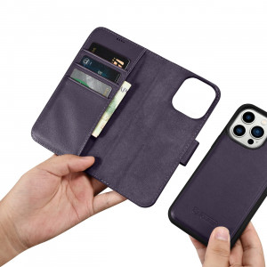 Калъф тип книга iCARER Wallet 2в1 против кражба - iPhone 14 Pro Cover тъмнолилав - Img 14