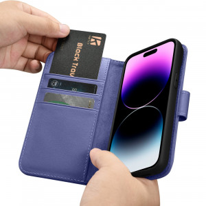 Калъф тип книга iCARER Wallet 2в1 против кражба - iPhone 14 Pro Max Cover светлолилав - Img 16