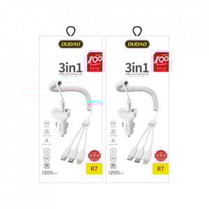 Комплект зарядни за кола DUDAO 2.4A 2x USB Type A + кабел 3в1 Lightning / USB Type C / Micro USB (R7) бяло - Img 8