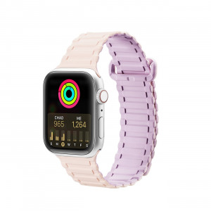 Магнитна силиконова каишка Dux Ducis Armor - Apple Watch Ultra 49mm / Ultra 2 49mm / 45mm Series 9 / 45mm Series 8 / 45mm Series 7 / 44mm SЕ (2nd gen) / 44mm SE / 44mm Series 6 / 44mm Series 5 / 44mm Series 4 / 42mm Series 3 / 42mm Series 2 розов / лилав - Img 1