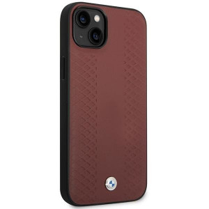 Оригинален гръб от еко кожа BMW Leather Diamond BMHCP14S22RFGR - iPhone 14 бургундско червен - Img 4