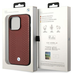 Оригинален гръб от еко кожа BMW Leather Diamond BMHCP14X22RFGR - iPhone 14 Pro Max бургундско червен - Img 8