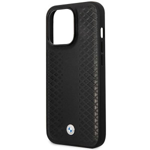 Оригинален гръб от еко кожа BMW Leather Diamond MagSafe BMHMP14L22RFGK - iPhone 14 Pro черен - Img 6