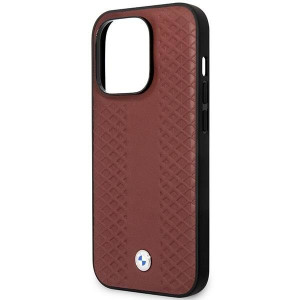 Оригинален гръб от еко кожа BMW Leather Diamond MagSafe BMHMP14X22RFGR - iPhone 14 Pro Max бургундско червен - Img 6