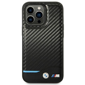 Оригинален гръб от естествена и еко кожа BMW Leather Carbon BMW BMHCP14L22NBCK - iPhone 14 Pro черен - Img 3