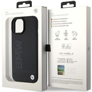 Оригинален гръб от естествена кожа BMW Leather Hot Stamp MagSafe - iPhone 15 Plus черен - Img 8